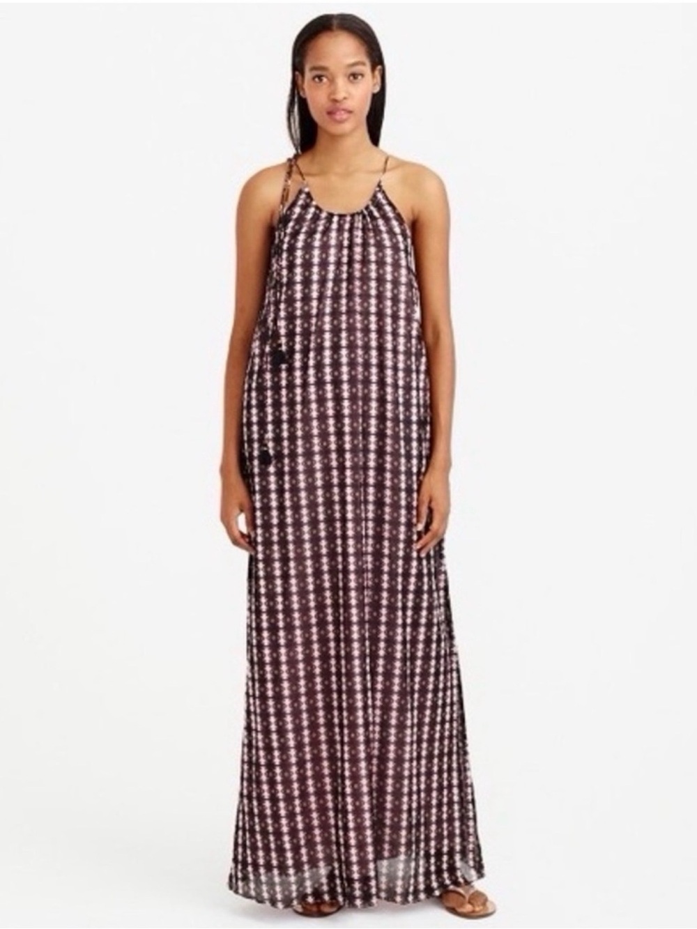 J. Crew Printed Spaghetti-Strap Maxi Dress in Black and Pink